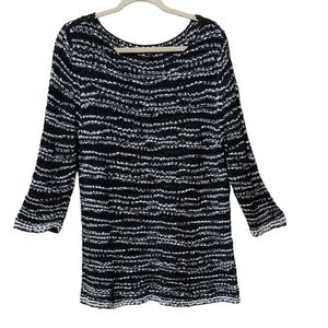 Eileen Fisher open loose knit pull over cotton stripe lagenlook sweater XL